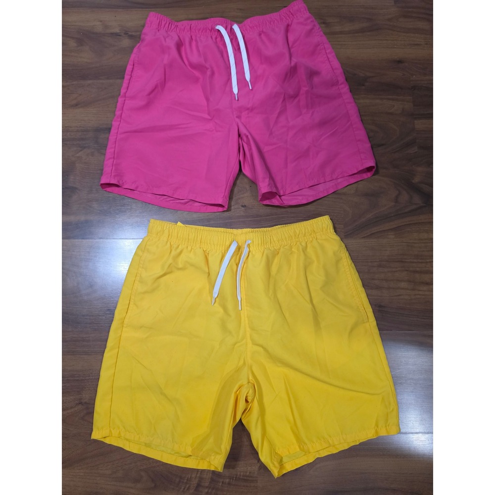 NWOT Old Navy Swim Trunks Medium Pink Yellow Bundle Mesh Liner Board Shorts